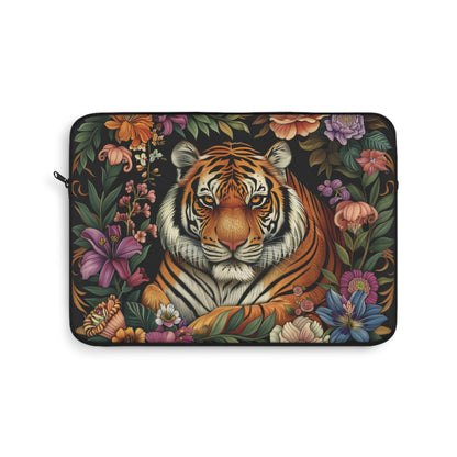 William Morris Inspired Botanical Tiger Laptop Sleeve, Animal Protective Case, Customizable Cover, Gift for Nature Lovers, Floral Tech Bag