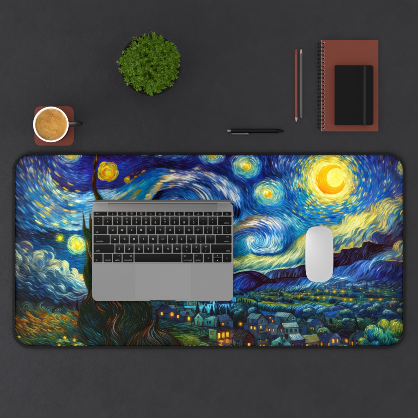 The Starry Night Van Gogh , Gaming Desk Mat 2 Sizes |  Office Decor GiftDesk Mats