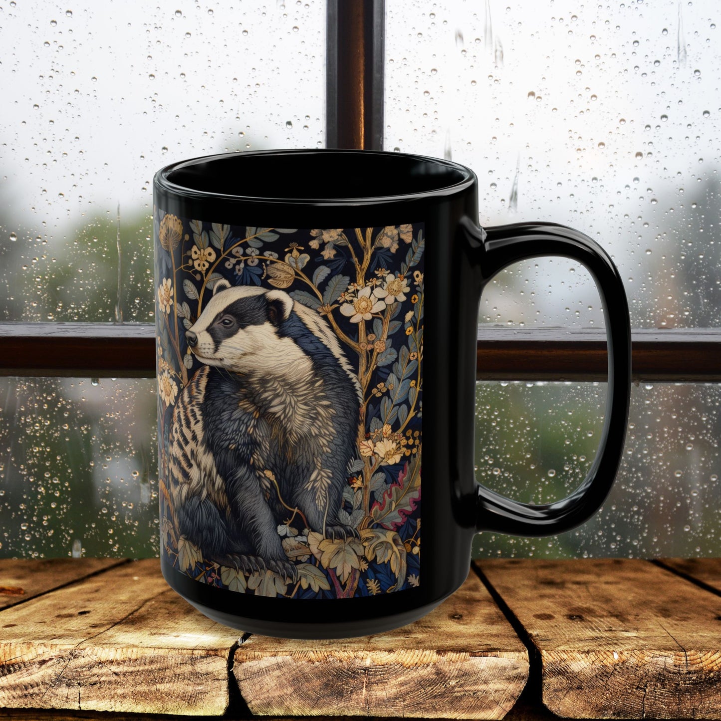 Black Mug - Woodland Elegance Badger Nature Lover Tea Cup