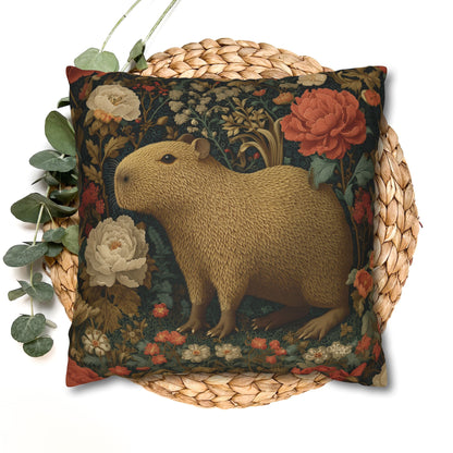 Capybara Vintage Floral Garden Pillowcase, William Morris Style Animal Cushion Pillowcase