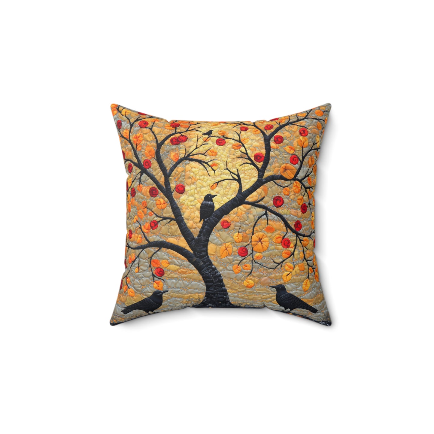 Autumn Crow Tree Throw Pillow, Fall Decorative Square Pillow