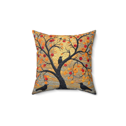 Autumn Crow Tree Throw Pillow, Fall Decorative Square Pillow