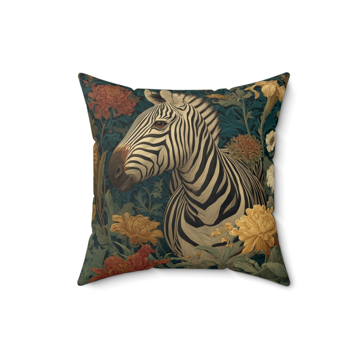 Zebra Botanical Decorative Pillow, William Morris Style Botanical Animal Cushion for Elegant Home Décor