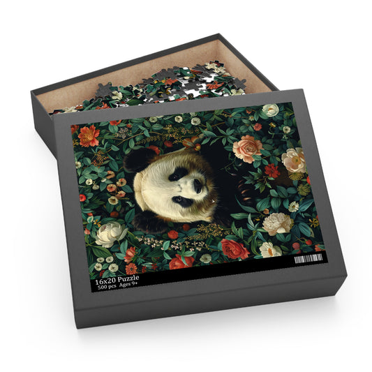 William Morris Inspired Botanical Flowers Panda Jigsaw Puzzle Box | Cottage-core Art Nouveau Puzzle Box (120, 252, 500-Piece)