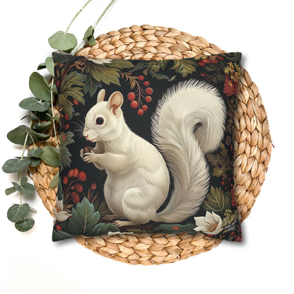 White Squirrel Decorative Pillowcase, Woodland Floral Accent