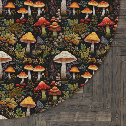 Forest Mushrooms Embroidery Pattern Round Area Rug