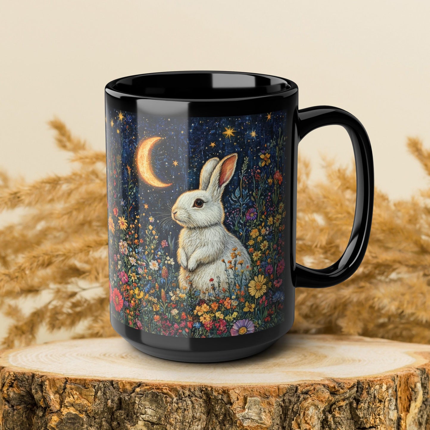 Rabbit Moon Wildflower Mug: Enchanting Bunny Coffee Cup