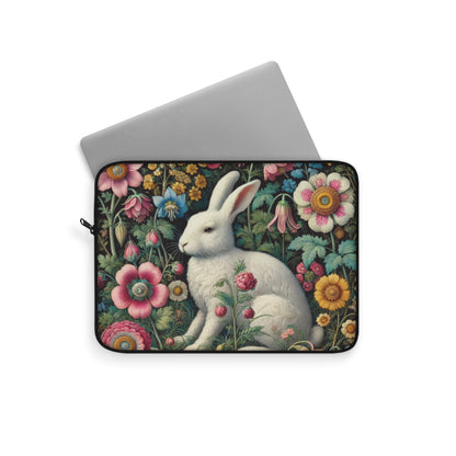 White Rabbit Laptop Sleeve, William Morris Inspired Floral Garden Art Case, Vintage Botanical Bunny Laptop Cover (12”, 13”, 15”)