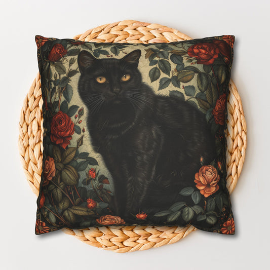 Vintage Black Cat Roses Garden Pillowcase