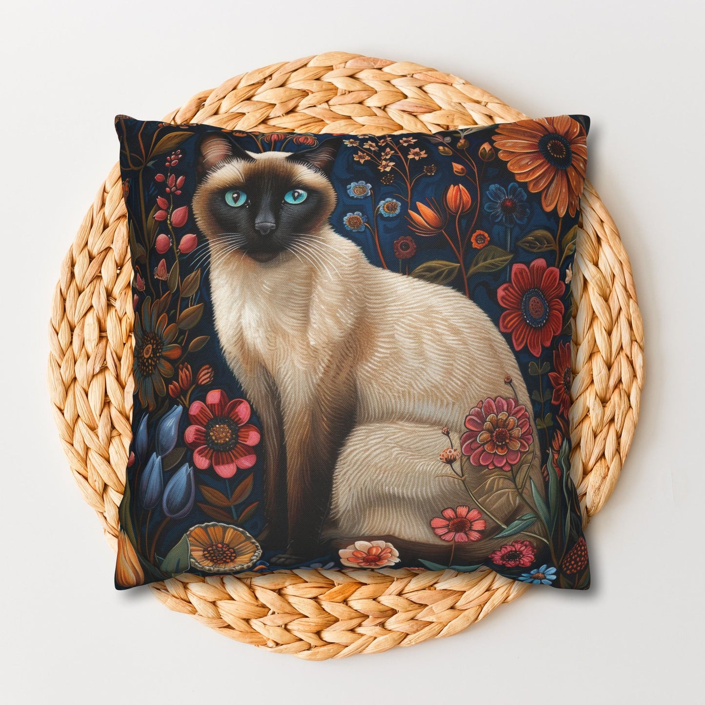 William Morris Inspired Siamese Cat Flower Garden Pillowcase