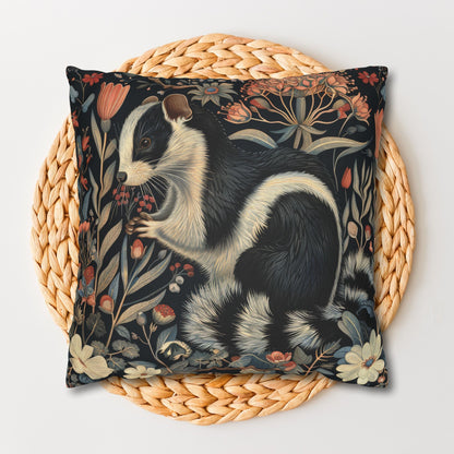 Floral Skunk Art Nouveau Pillowcase: William Morris Inspired Cushion