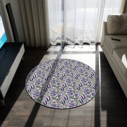 Sweet Larvender Embroidery Pattern Round Area Rug, Housewarming Gift