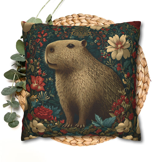 Capybara Floral Pillowcase, William Morris Style Botanical Animal Cushion for Cozy Home Decor