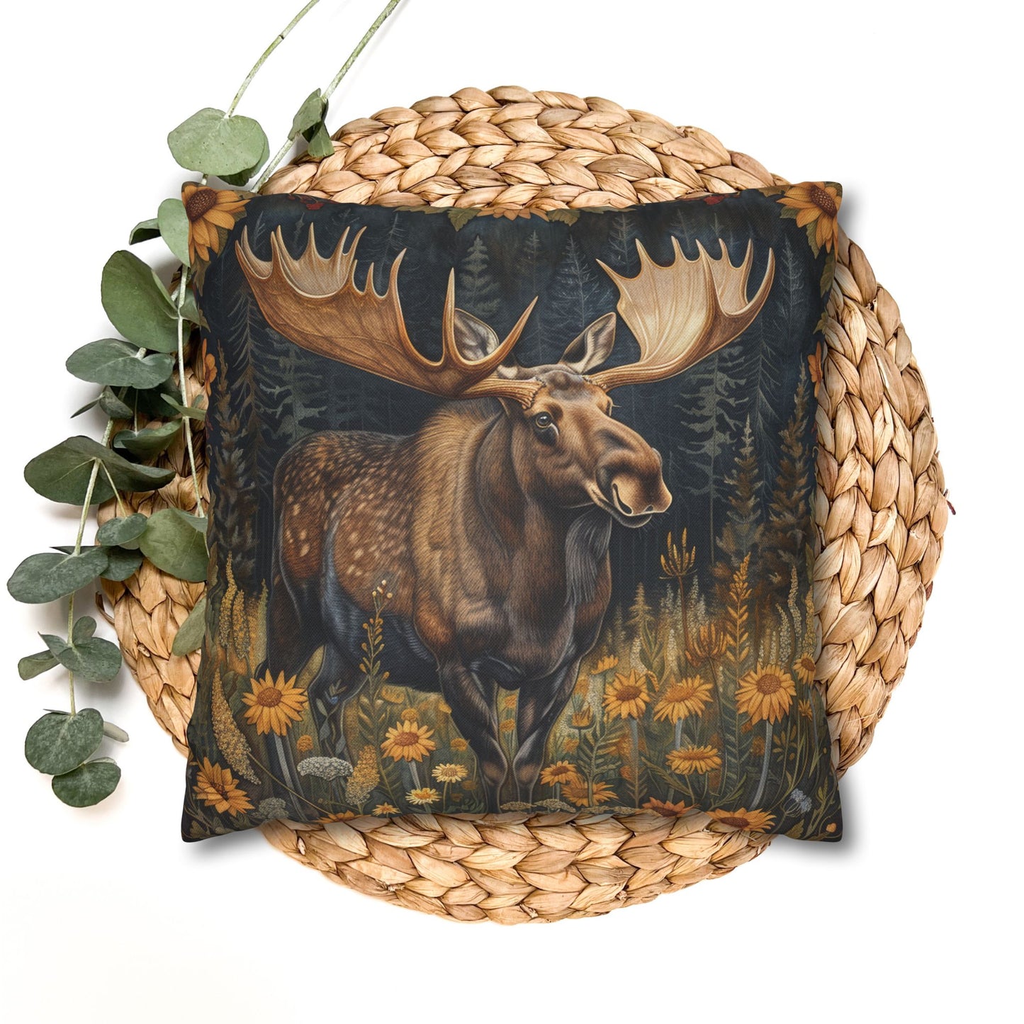 William Morris Inspired Rustic Moose Sunflower Pillowcase