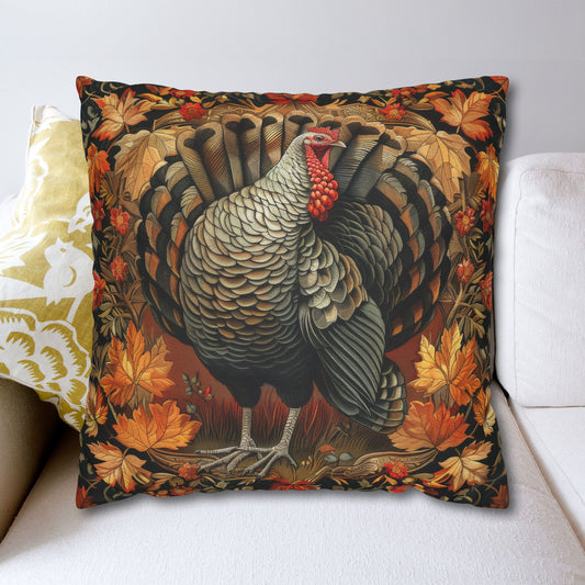Thanksgiving Turkey Pillowcase, Rustic Harvest Cushion with Autumn Leaves, Farmhouse Fall Home Décor