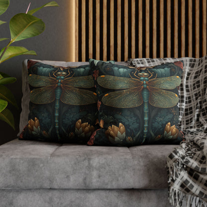 William Morris Inspired Dragonfly Pillowcase, Teal Botanical Art Nouveau Dragonfly Floral Decorative Pillow Cover
