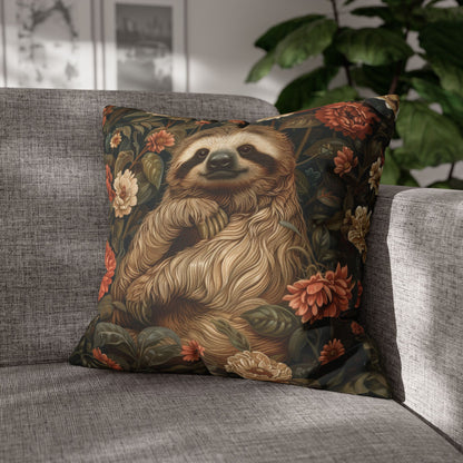 Botanical Sloth Pillowcase, Cozy Woodland Animal Cushion, William Morris Inspired Floral Throw Pillowcase
