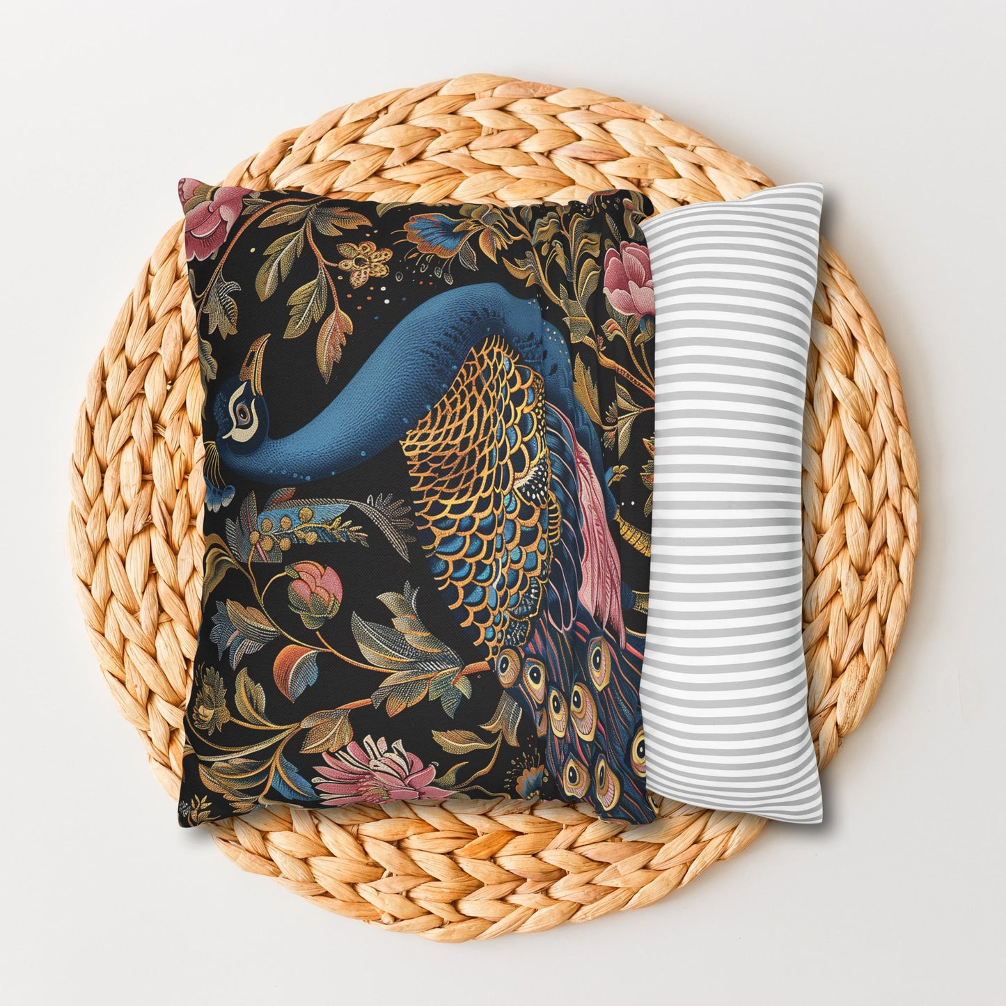 William Morris Inspired Peacock Pillowcase, Forest Floral Art, Peacock Spun Polyester Square Pillowcase