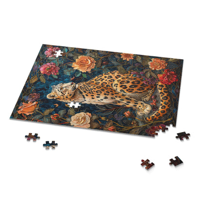 Botanical Leopard Puzzle, William Morris Inspired Floral Jigsaw (120, 252, 500 Pieces)