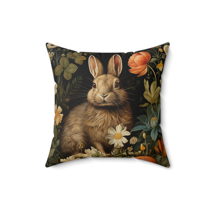 William Morris Inspired Bunny Rabbit Pillow, Decorative Rabbit Cushion, Spun Polyester Square Pillow