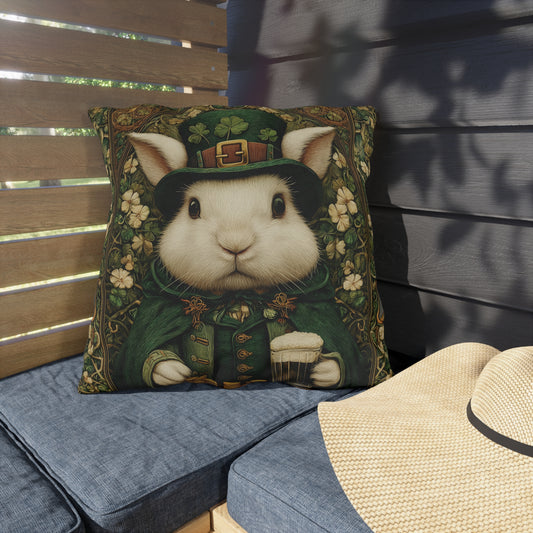 St Patrick Bunny Outdoor Pillow, Lucky Rabbit Throw Pillow, Shamrock Animal Cushion, Irish Cottagecore Decor, Patio Accent Pillow