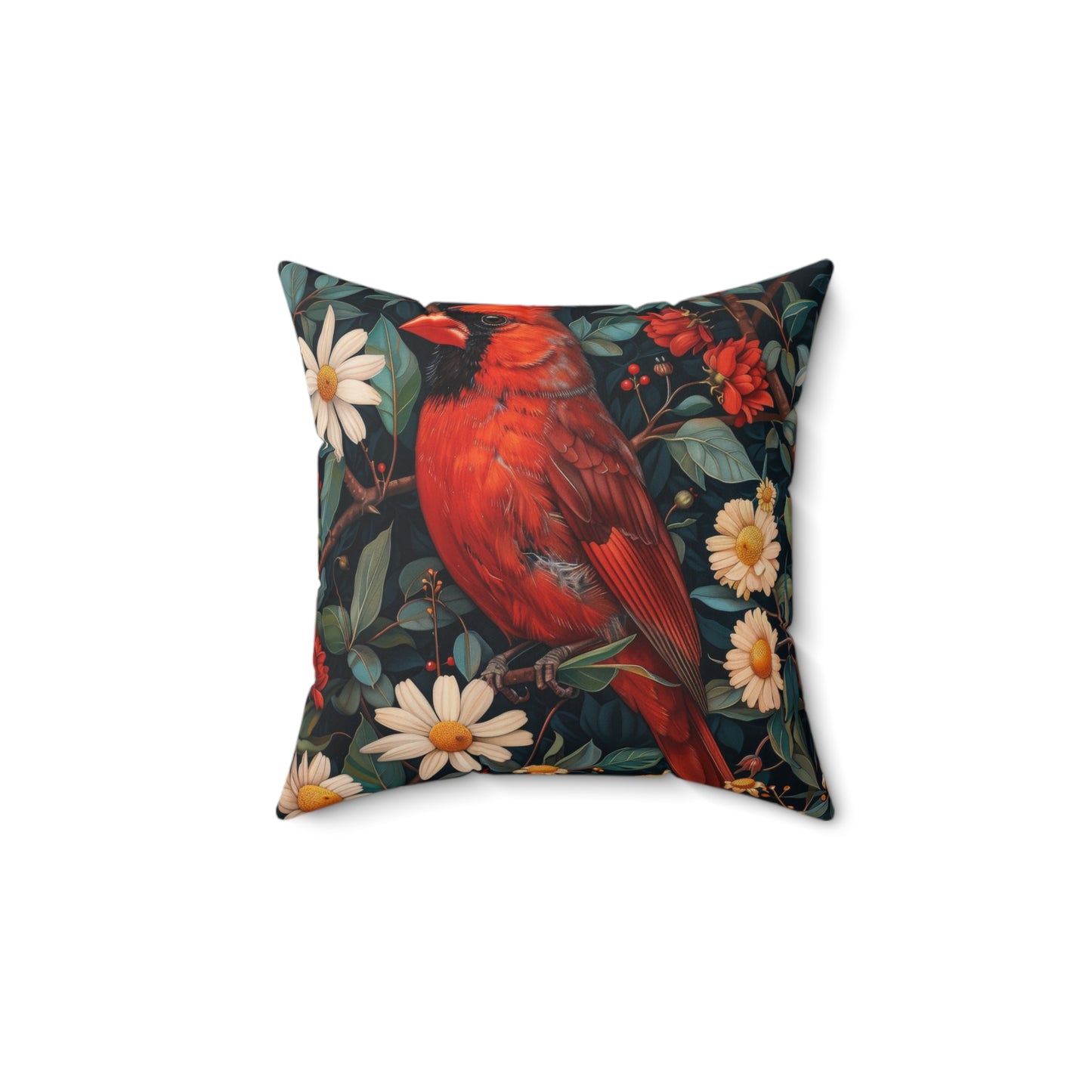 William Morris Inspired Botanical Red Cardical Pillowcase, Bird Decorative Home Decor Pillowcase