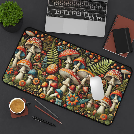 Wild Mushroom Desk Mat, Faux Embroidered Office Decor, Gaming Desk Mat, 2 Sizes, Desk Mats Gift