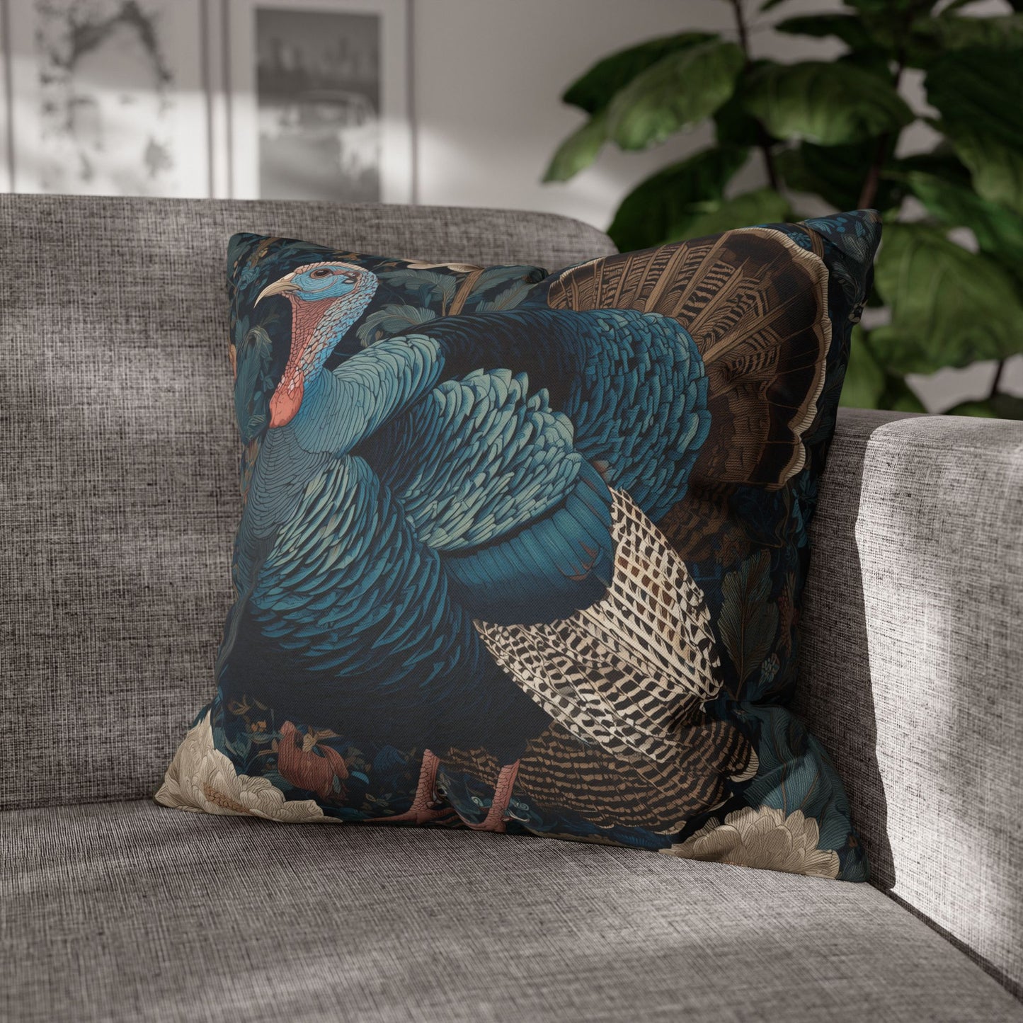 Thanksgiving Turkey Pillowcase, William Morris Style Cushion, Fall Decor, Polyester Cover