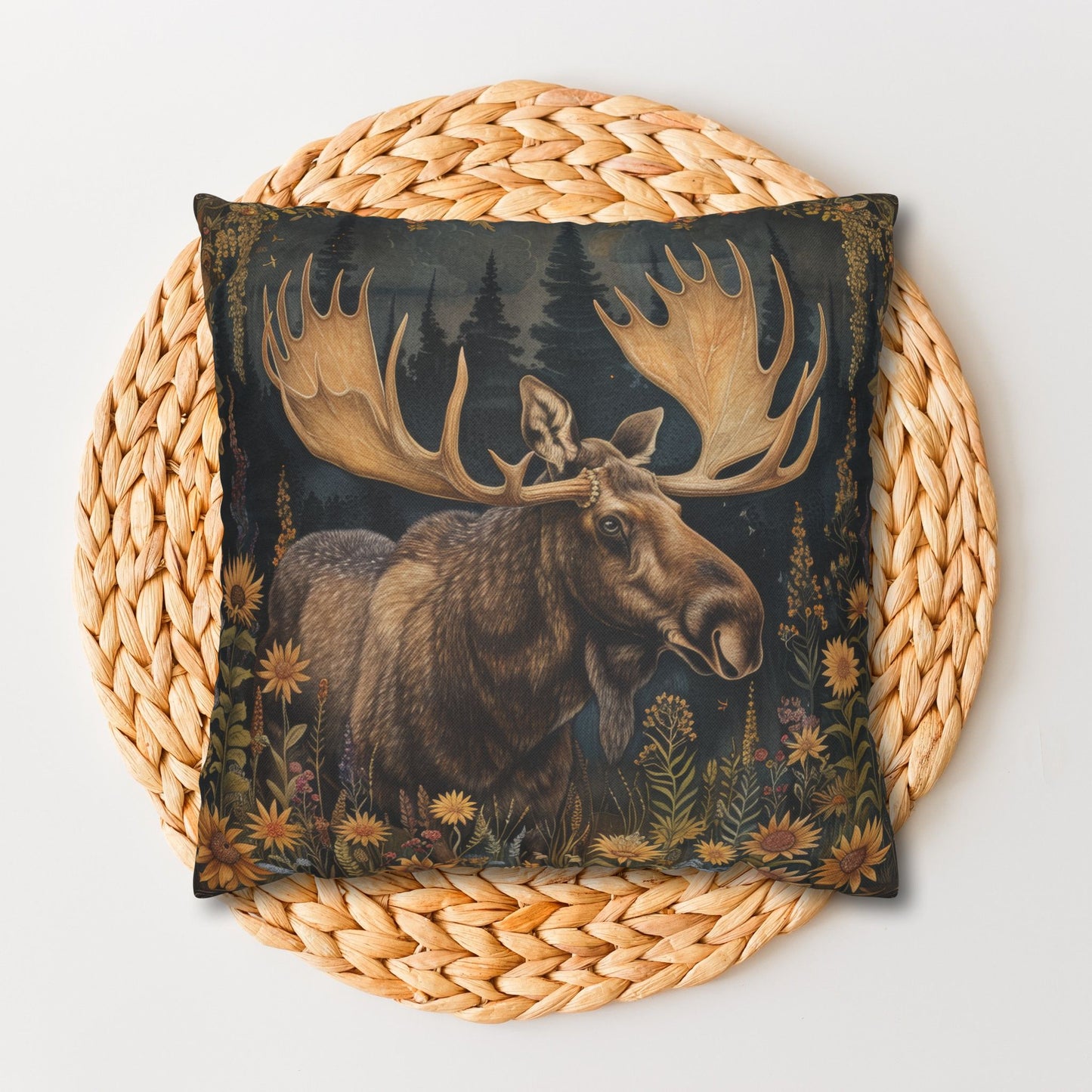 William Morris Inspired Woodland Moose Wildflowers Decorative Pillowcase