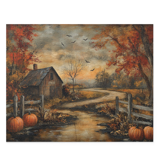 Halloween Farmhouse Spooky Pumpkin Patch, Country Cottage Fall Decor Jigsaw Puzzle (120, 252, 500-Piece)