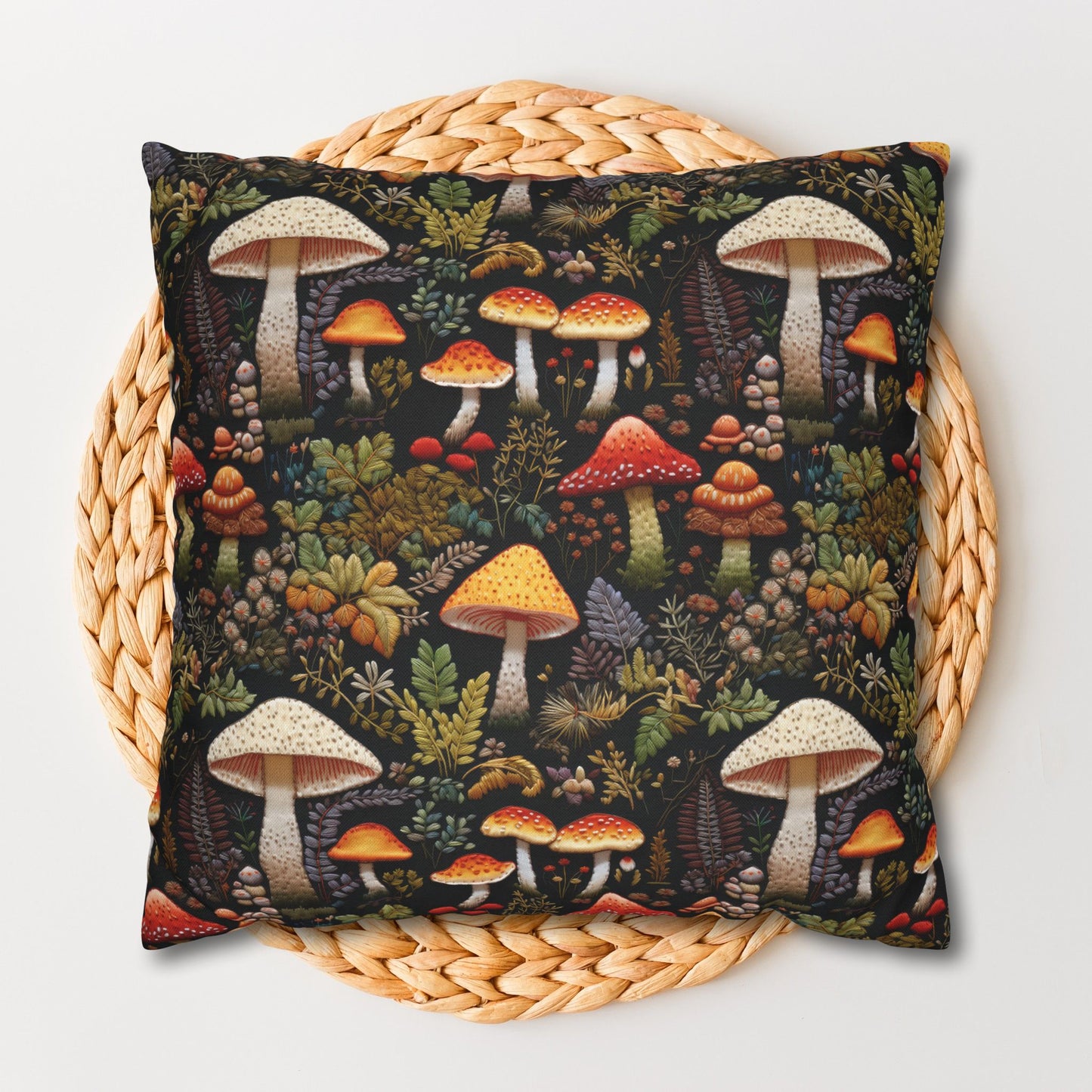 Forest Mushrooms Embroidery Pattern Pillowcase