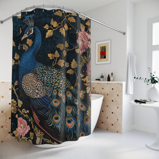 William Morris Inspired Art Deco Peacock Bathroom Decor Nature Pattern Shower Curtain