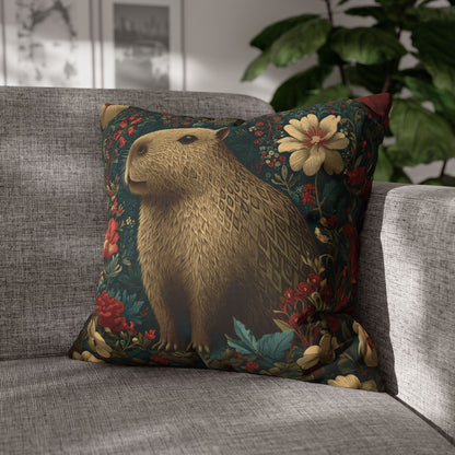 Capybara Floral Pillowcase, William Morris Style Botanical Animal Cushion for Cozy Home Decor