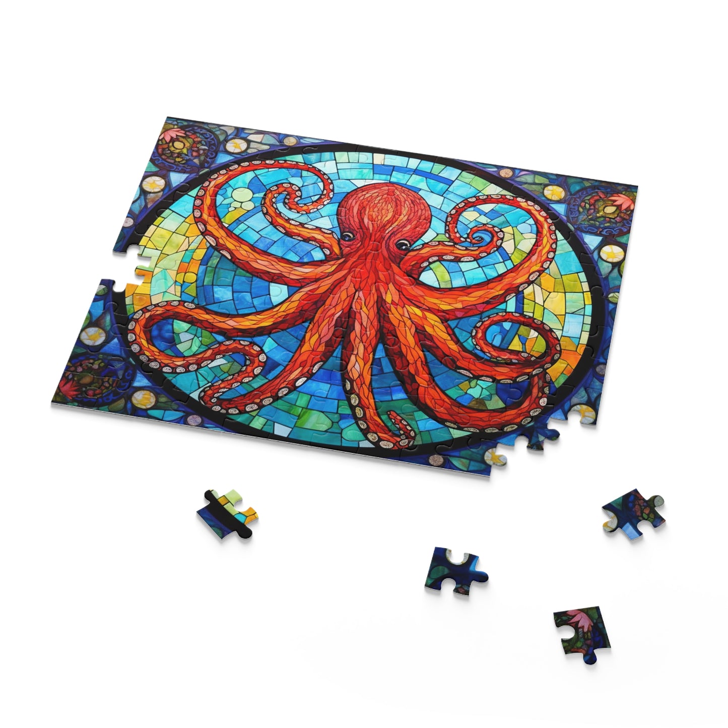 Psychedelic Octopus Stained Glass Jigsaw (120, 252, 500-Piece) Adult Jigsaw Puzzle, Gift Him Her