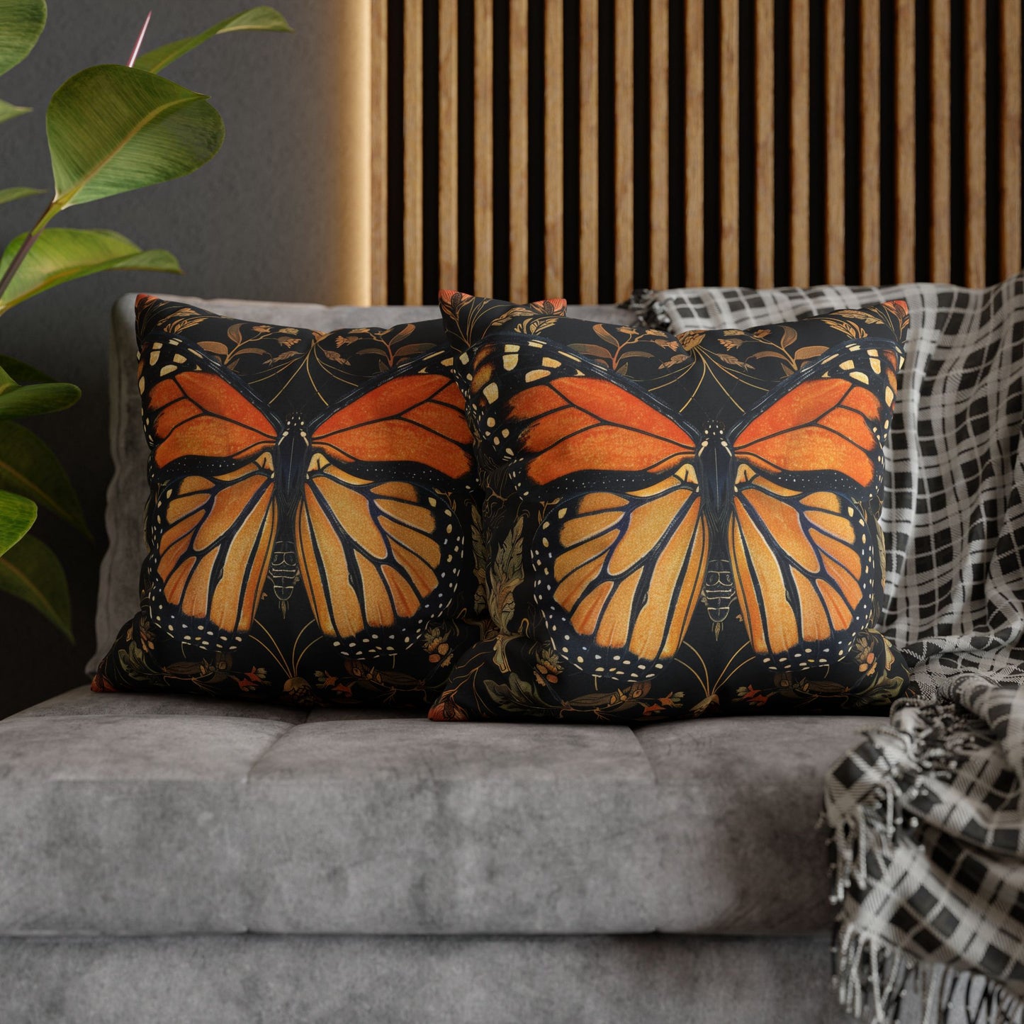 Woodland Monarch Butterfly Floral Botanical in the Style of William Morris Pillowcase