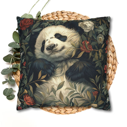 Panda Floral Throw Pillowcase - Vintage Botanical Spun Polyester Cushion Cover