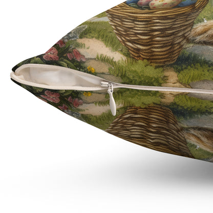 Rococo Bunny Easter Eggs Pillow: William Morris Style Decor