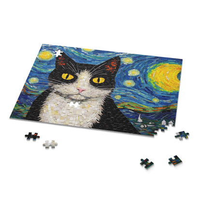 Tuxedo Cat The Starry Night Puzzle Van Gogh  (120, 252, 500-Piece) Gift-Ready Box, Adult Jigsaw Puzzle