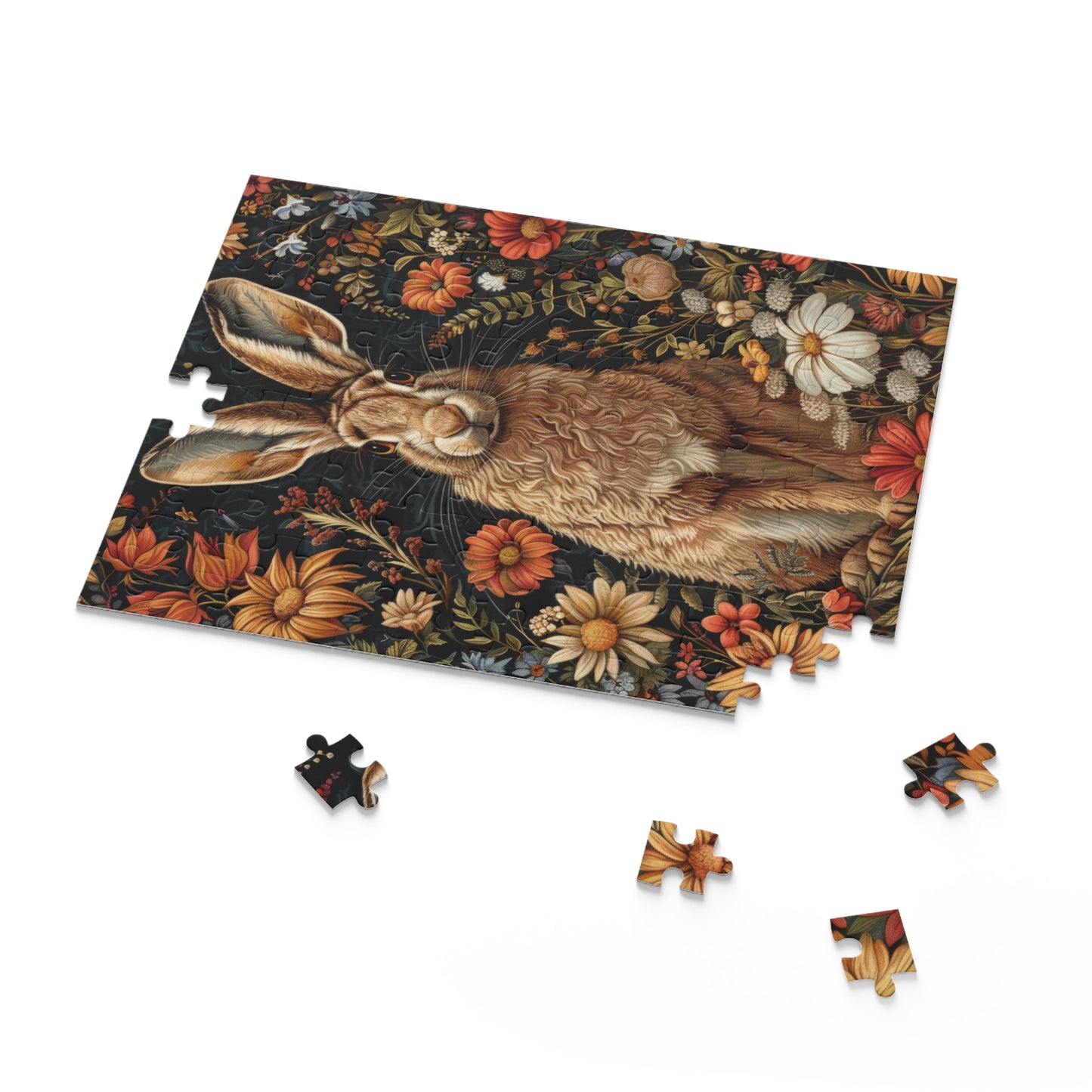 Hare With Winter Floral Botanicals Jigsaw Puzzle Box Gift (120 252 500-Piece) Family Gift Box Puzzle, Holiday Puzzle Game