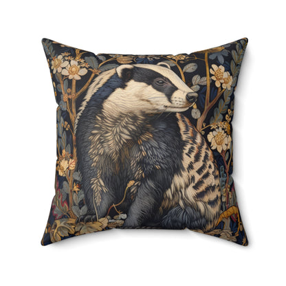 Woodland Elegance Badger Polyester Square Pillow | William Morris Inspired Badger Decorative Pillow