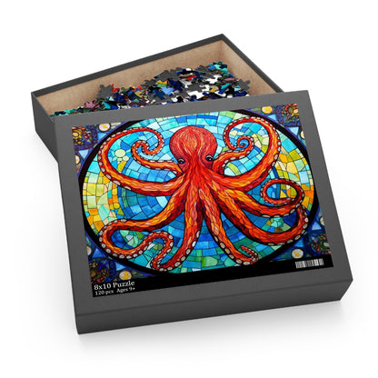 Psychedelic Octopus Stained Glass Jigsaw (120, 252, 500-Piece) Adult Jigsaw Puzzle, Gift Him Her