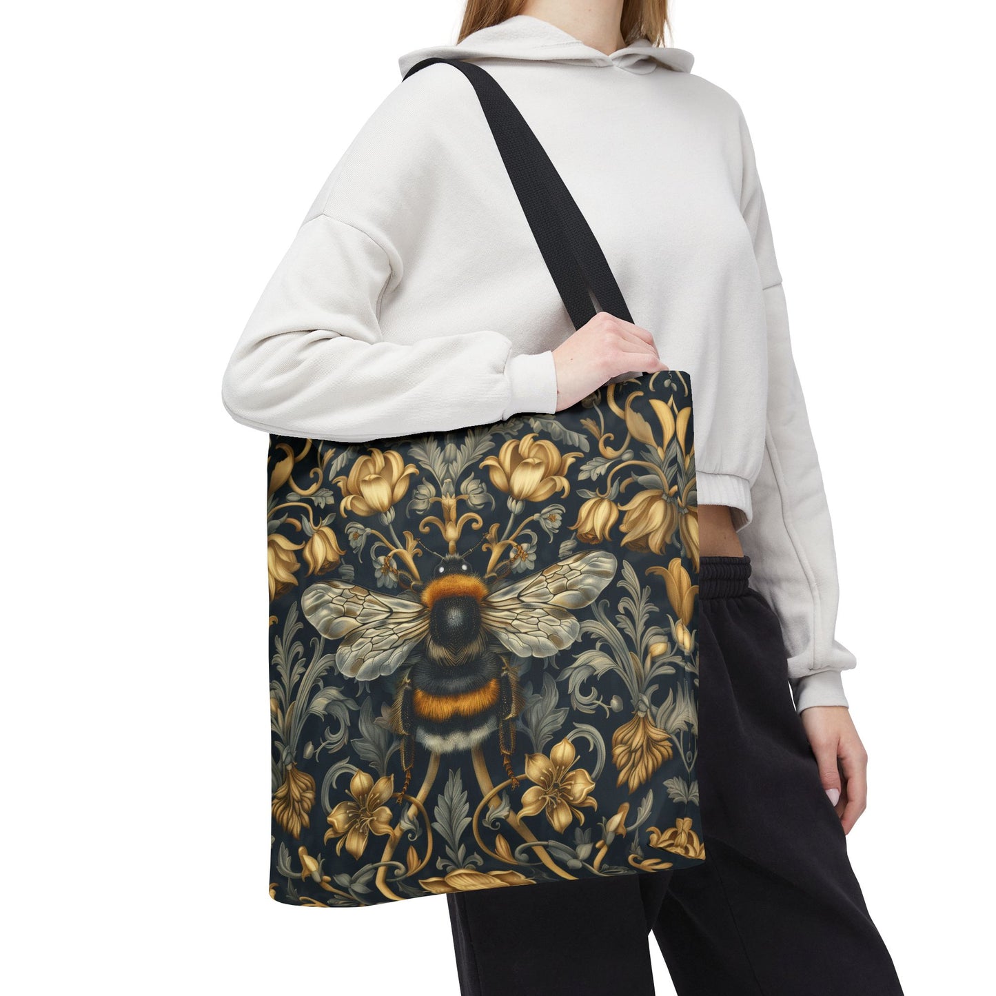 Vintage Bumblebee Floral Tote Bag | Botanical Insect Market Bag | Cottagecore Bee Shopper