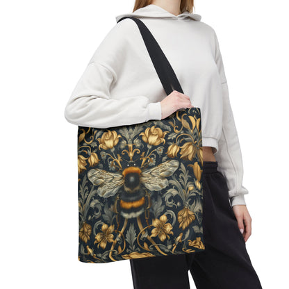 Vintage Bumblebee Floral Tote Bag | Botanical Insect Market Bag | Cottagecore Bee Shopper