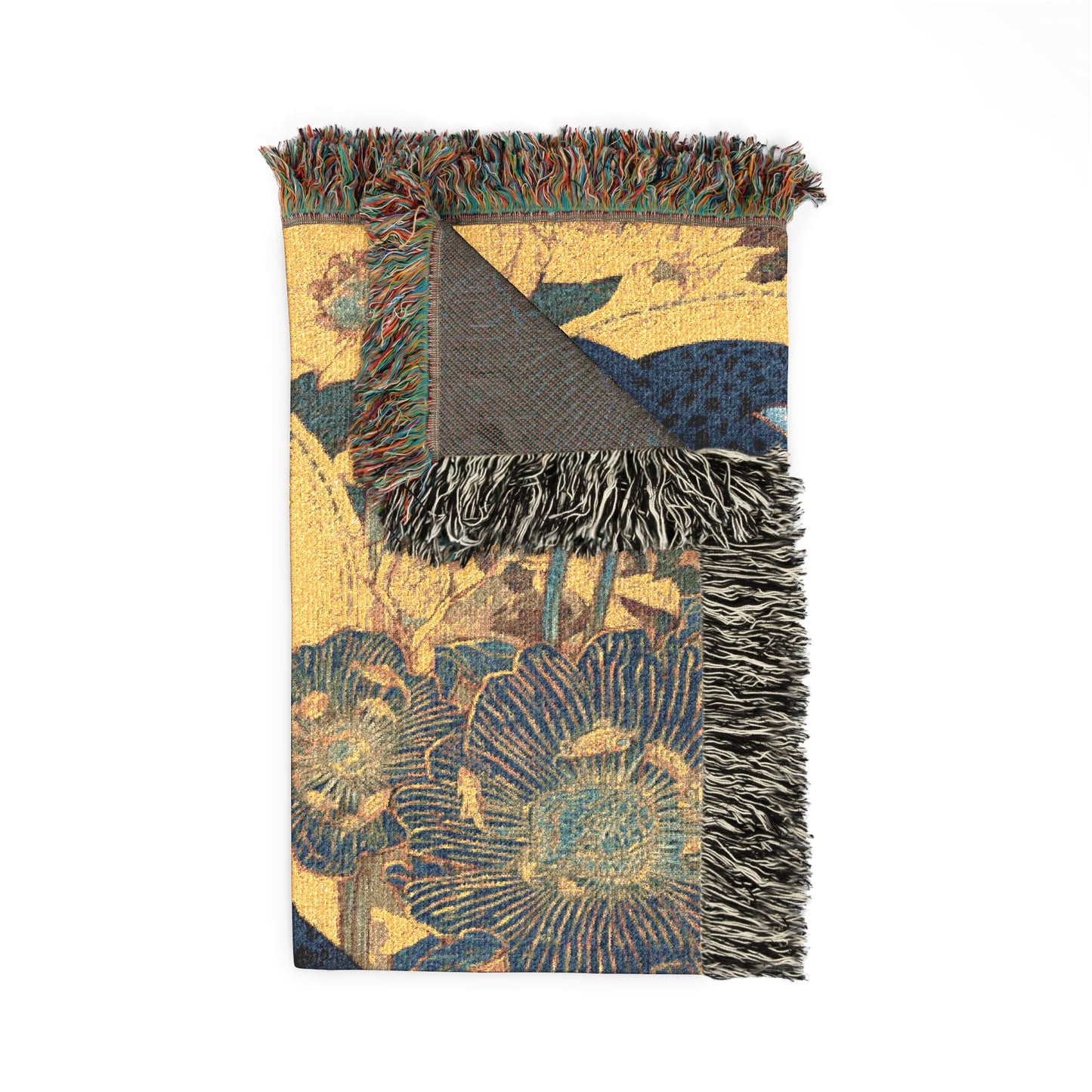 Midnight Bloom Panther Woven Blanket, Art Nouveau Floral Jungle Throw