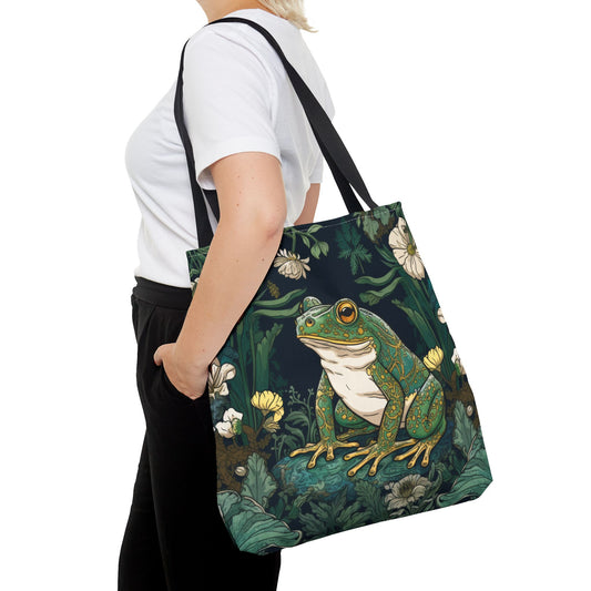 Green Botanical Frog Tote Bag, William Morris Inspired, Green Tote Bag,  Cottage-core Tote Bag, Eco-Friendly Carryall