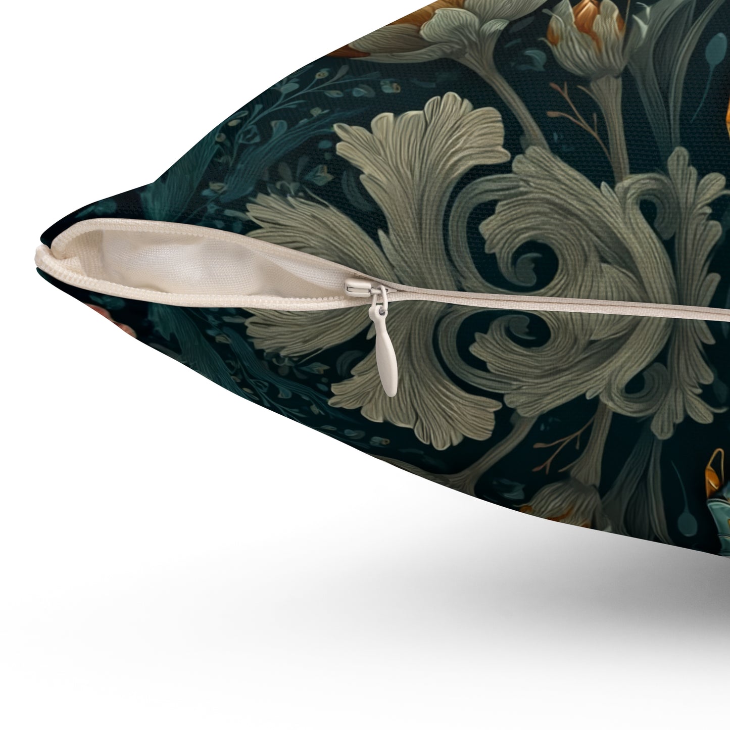 William Morris Inspired Dragonfly Pillow, Teal Botanical Art Nouveau Cushion, Elegant Floral Square Throw Pillow