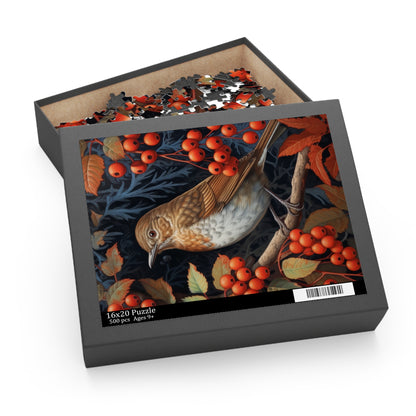 Albumen Thrush Bird Red Berries William Morris Inspired Puzzle Box (120, 252, 500-Piece) Family Jigsaw Puzzle, Puzzle Box Gift