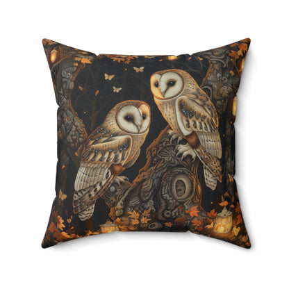 Enchanted Forest Owl Pillow, Decorative Fall Square Pillow, Spun Poly Cushion, Decor, Home Accent, William Morris Inspired