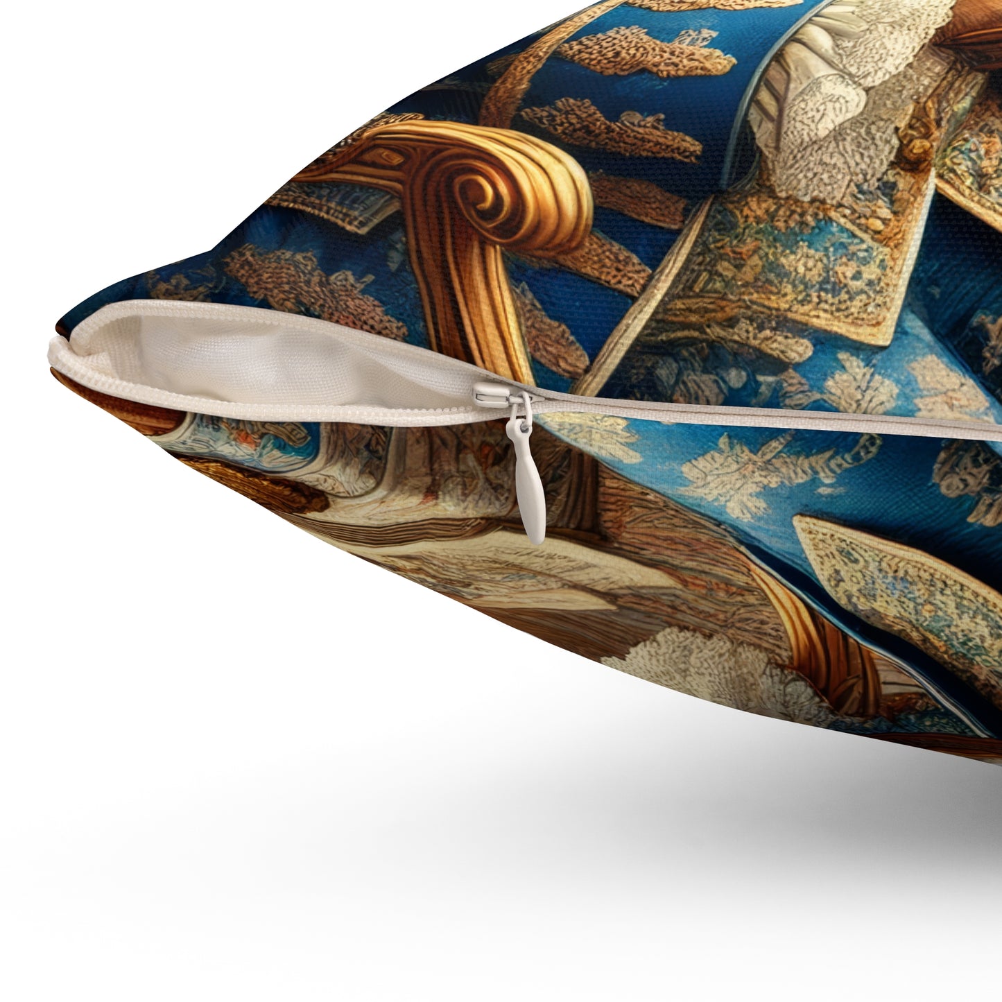 Victorian Rococo Bunny Pillow: Whimsical Blue Gold Accent Cushion