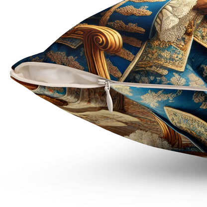 Victorian Rococo Bunny Pillow: Whimsical Blue Gold Accent Cushion